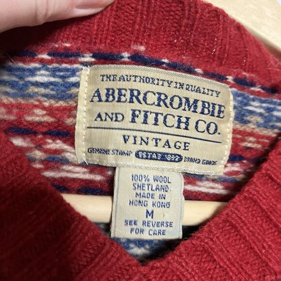 Vintage Abercrombie & Fitch Fair Isle Shetland Wool Sweater Womens M Y2K 90s Ski - Picture 2 of 7